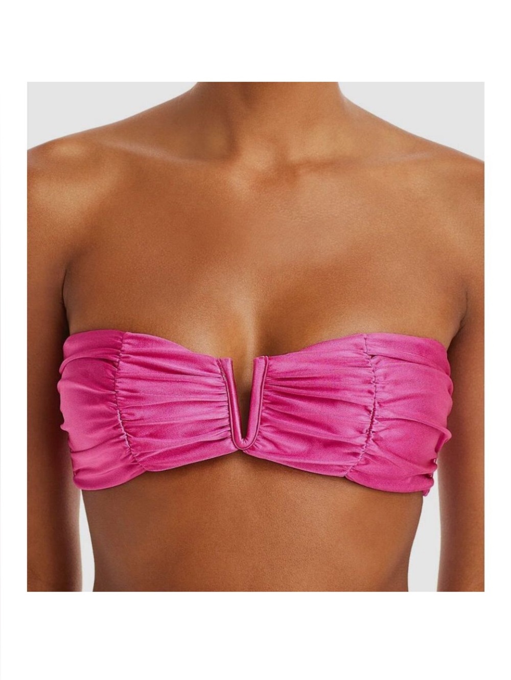 $84 PQ Swim Women's Pink Ruched V-Wire Bandeau Bikini Top Swimwear Size D